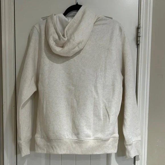 Zip Front Pocket Cream Pullover Hoodie with Long Sleeves and Relaxed Fit - Picture 4 of 6